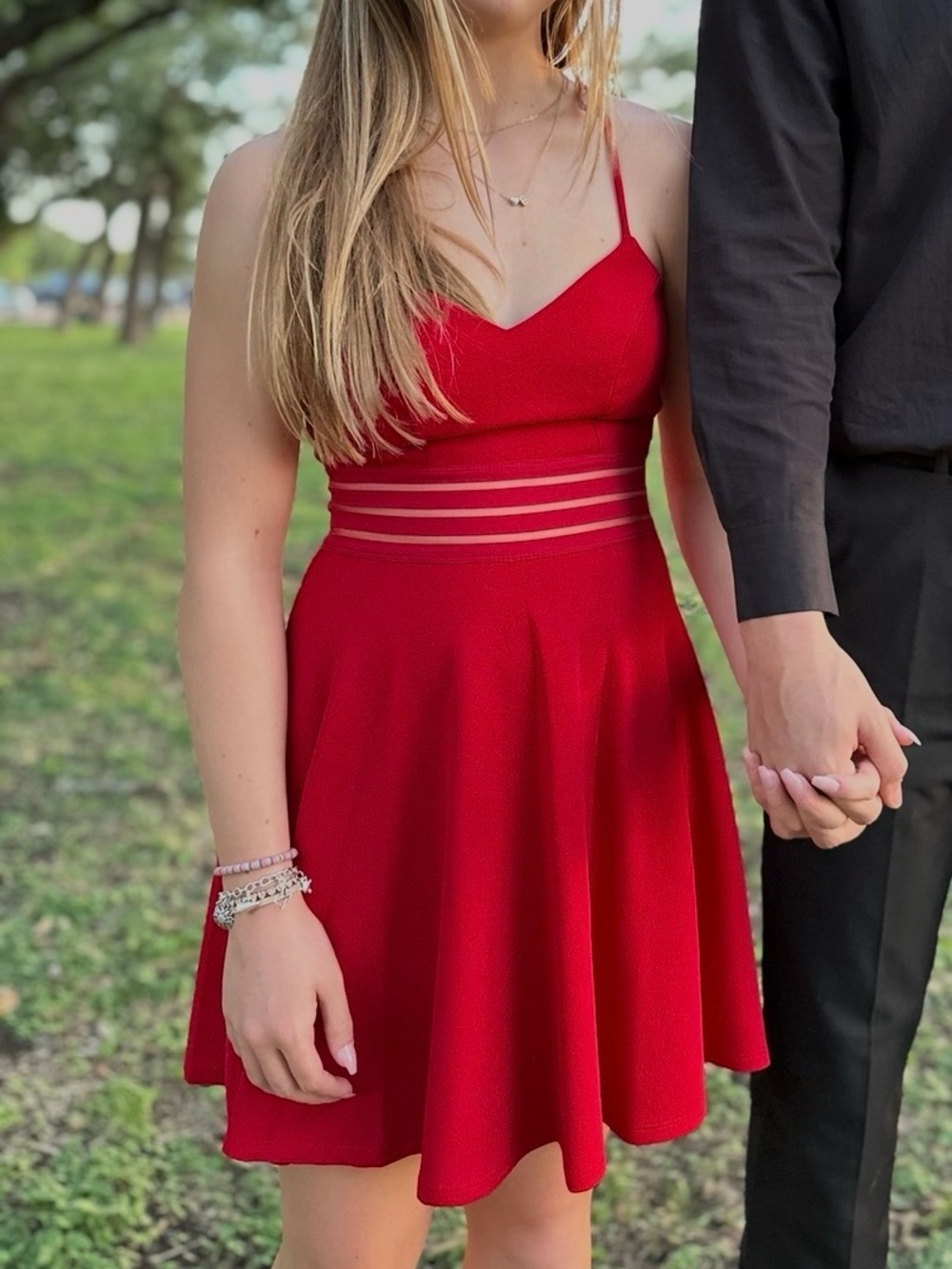 Red Sleeveless with Lace Back Dress